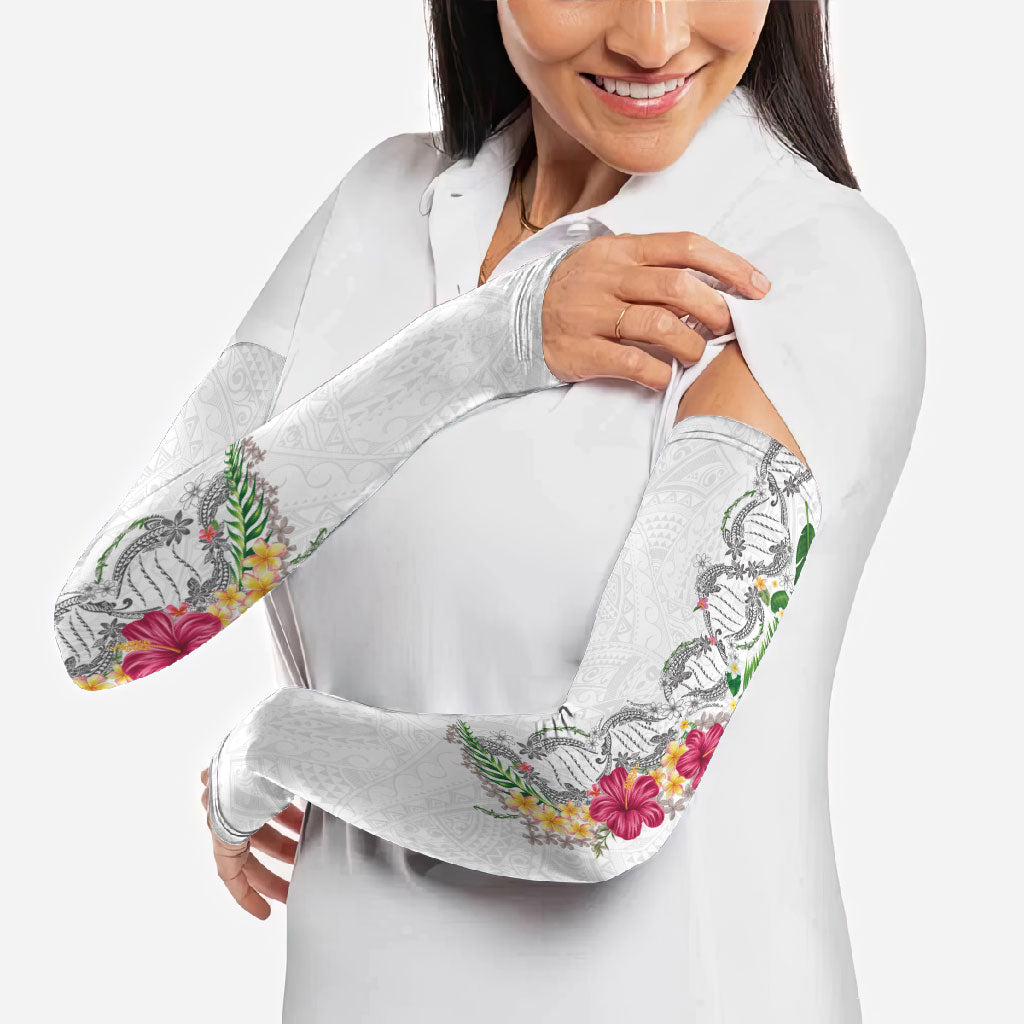 Hawaii DNA Kakau Tattoo Arm Sleeves with Plumeria and Hibiscus Tropical Plants White Color LT03 - Polynesian Pride
