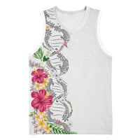 Hawaii DNA Kakau Tattoo Basketball Jersey with Plumeria and Hibiscus Tropical Plants White Color