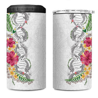 Hawaii DNA Kakau Tattoo 4 in 1 Can Cooler Tumbler with Plumeria and Hibiscus Tropical Plants White Color LT03 One Size: 16 oz White - Polynesian Pride