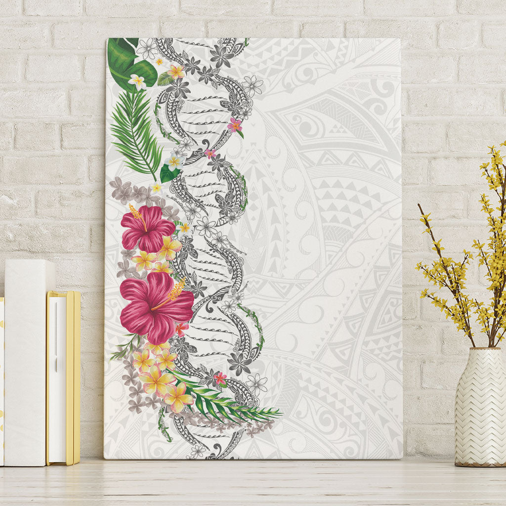 Hawaii DNA Kakau Tattoo Canvas Wall Art with Plumeria and Hibiscus Tropical Plants White Color LT03 Without Frame White - Polynesian Pride