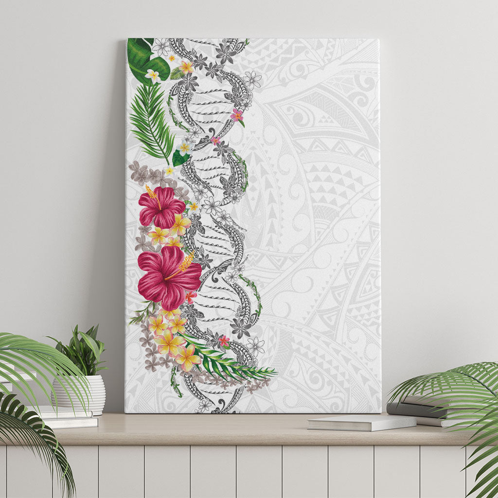 Hawaii DNA Kakau Tattoo Canvas Wall Art with Plumeria and Hibiscus Tropical Plants White Color LT03 - Polynesian Pride