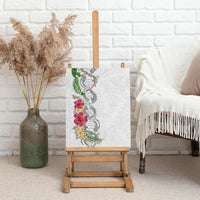 Hawaii DNA Kakau Tattoo Canvas Wall Art with Plumeria and Hibiscus Tropical Plants White Color LT03 - Polynesian Pride