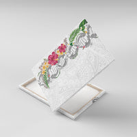 Hawaii DNA Kakau Tattoo Canvas Wall Art with Plumeria and Hibiscus Tropical Plants White Color LT03 With Frame White - Polynesian Pride