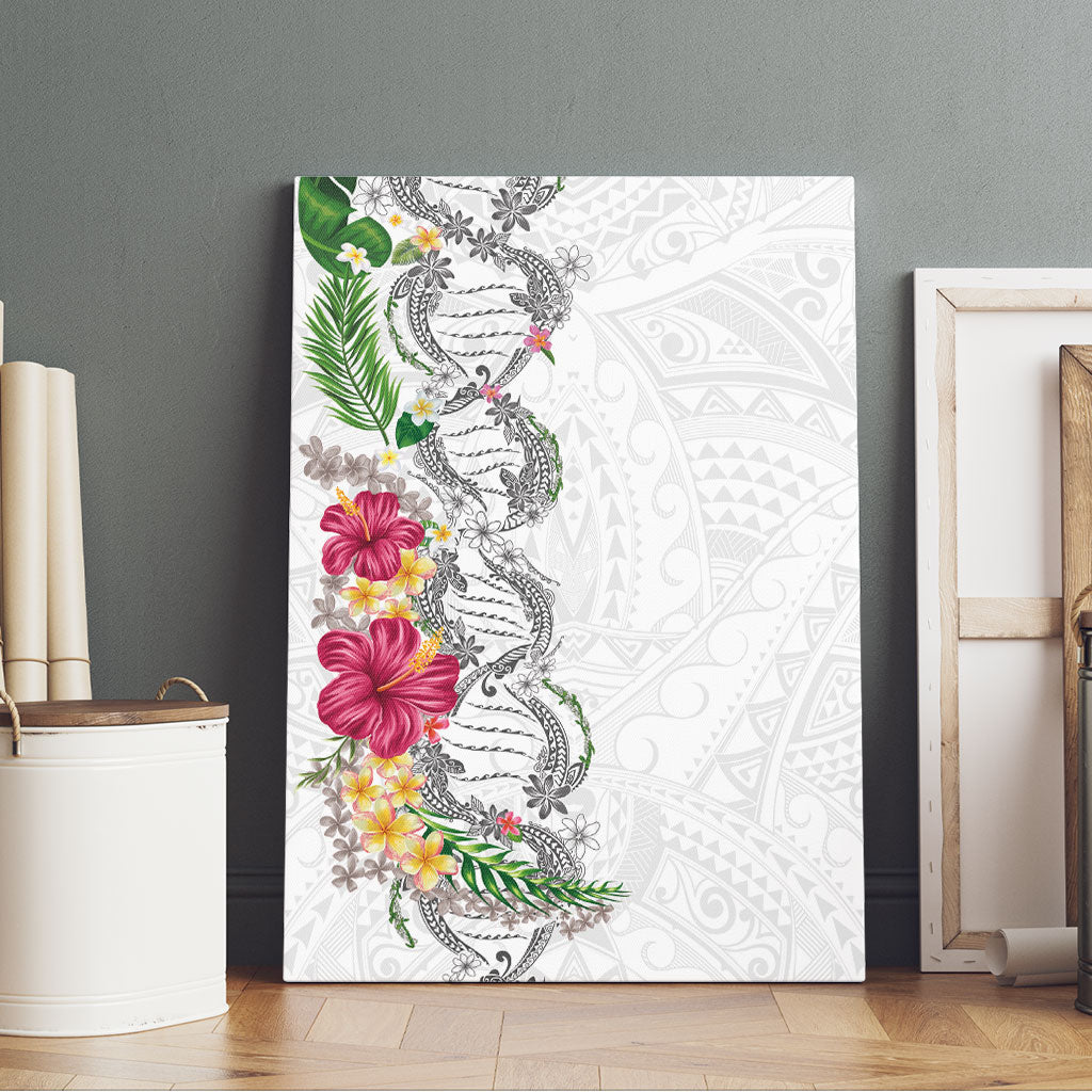 Hawaii DNA Kakau Tattoo Canvas Wall Art with Plumeria and Hibiscus Tropical Plants White Color LT03 - Polynesian Pride