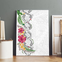 Hawaii DNA Kakau Tattoo Canvas Wall Art with Plumeria and Hibiscus Tropical Plants White Color LT03 - Polynesian Pride