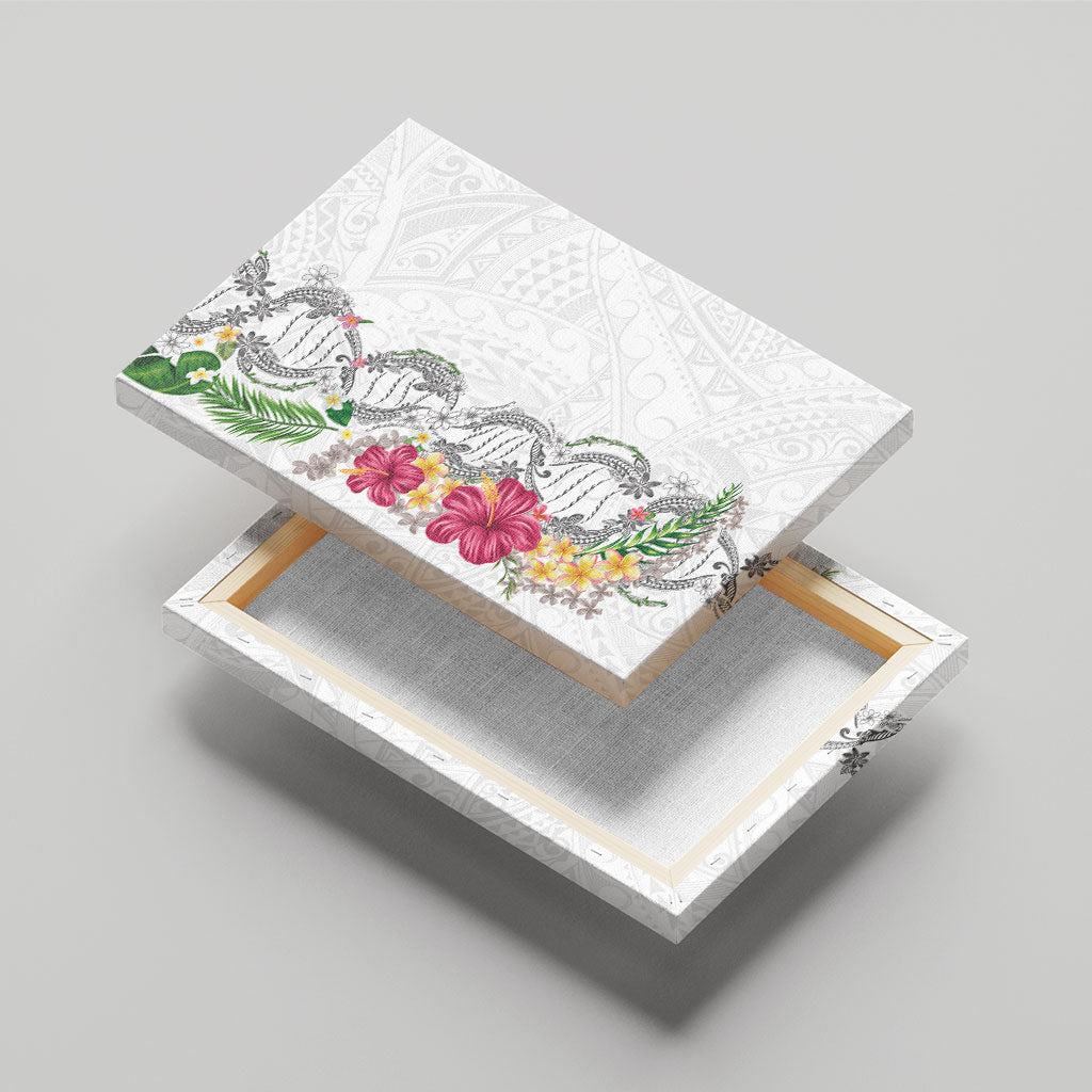 Hawaii DNA Kakau Tattoo Canvas Wall Art with Plumeria and Hibiscus Tropical Plants White Color LT03 - Polynesian Pride