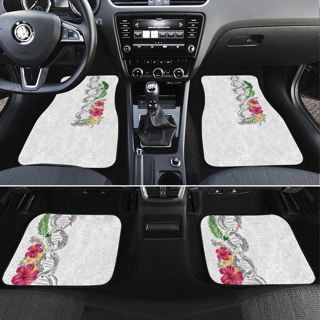 Hawaii DNA Kakau Tattoo Car Mats with Plumeria and Hibiscus Tropical Plants White Color LT03 Set 4pcs White - Polynesian Pride