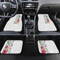 Hawaii DNA Kakau Tattoo Car Mats with Plumeria and Hibiscus Tropical Plants White Color LT03 Set 4pcs White - Polynesian Pride