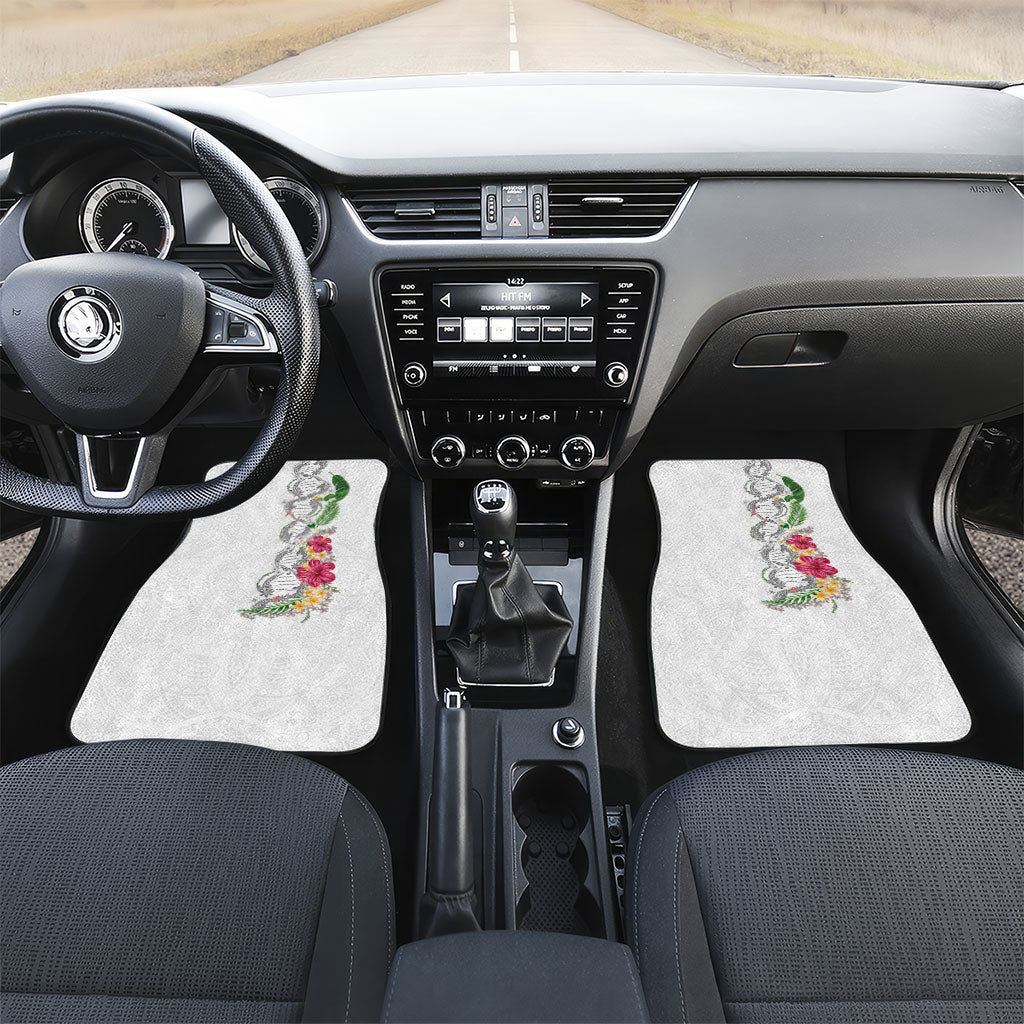 Hawaii DNA Kakau Tattoo Car Mats with Plumeria and Hibiscus Tropical Plants White Color LT03 Set 2pcs - Front White - Polynesian Pride