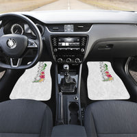 Hawaii DNA Kakau Tattoo Car Mats with Plumeria and Hibiscus Tropical Plants White Color LT03 Set 2pcs - Front White - Polynesian Pride