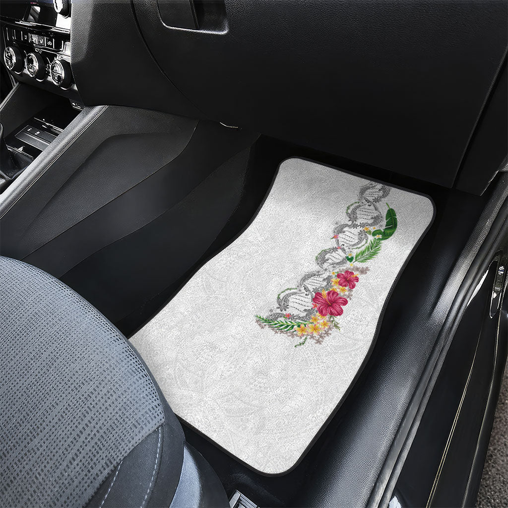 Hawaii DNA Kakau Tattoo Car Mats with Plumeria and Hibiscus Tropical Plants White Color LT03 - Polynesian Pride