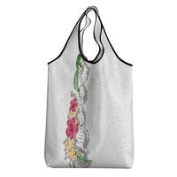 Hawaii DNA Kakau Tattoo Grocery Bag with Plumeria and Hibiscus Tropical Plants White Color LT03 - Polynesian Pride