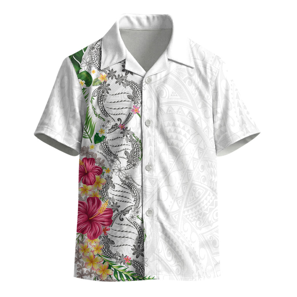 Hawaii DNA Kakau Tattoo Kid Hawaiian Shirt with Plumeria and Hibiscus Tropical Plants White Color