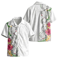 Hawaii DNA Kakau Tattoo Kid Hawaiian Shirt with Plumeria and Hibiscus Tropical Plants White Color