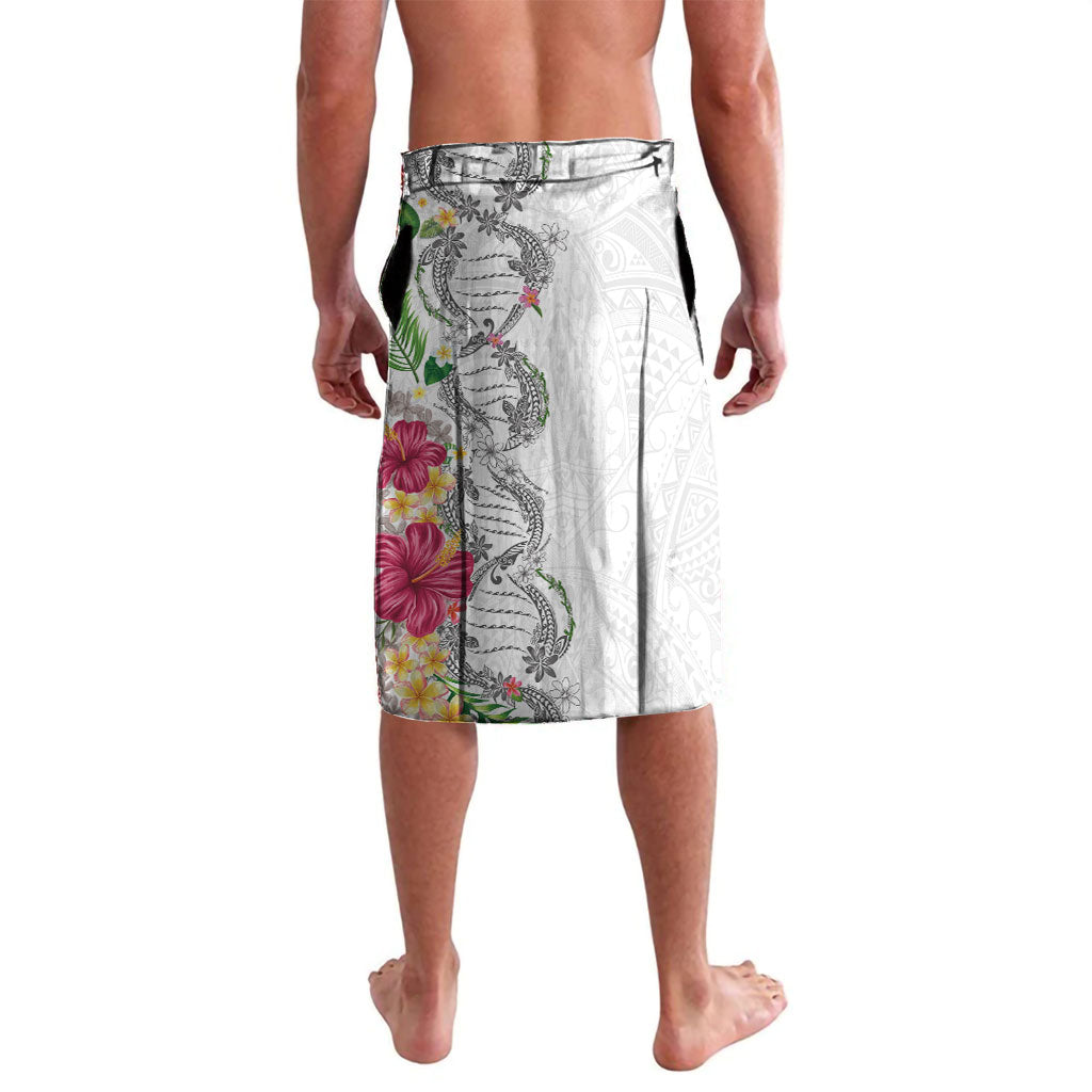 Hawaii DNA Kakau Tattoo Lavalava with Plumeria and Hibiscus Tropical Plants White Color LT03 - Polynesian Pride