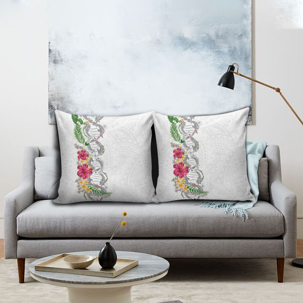 Hawaii DNA Kakau Tattoo Pillow Cover with Plumeria and Hibiscus Tropical Plants White Color LT03 - Polynesian Pride