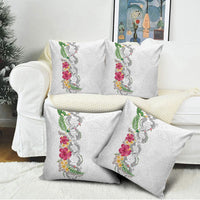 Hawaii DNA Kakau Tattoo Pillow Cover with Plumeria and Hibiscus Tropical Plants White Color LT03 - Polynesian Pride