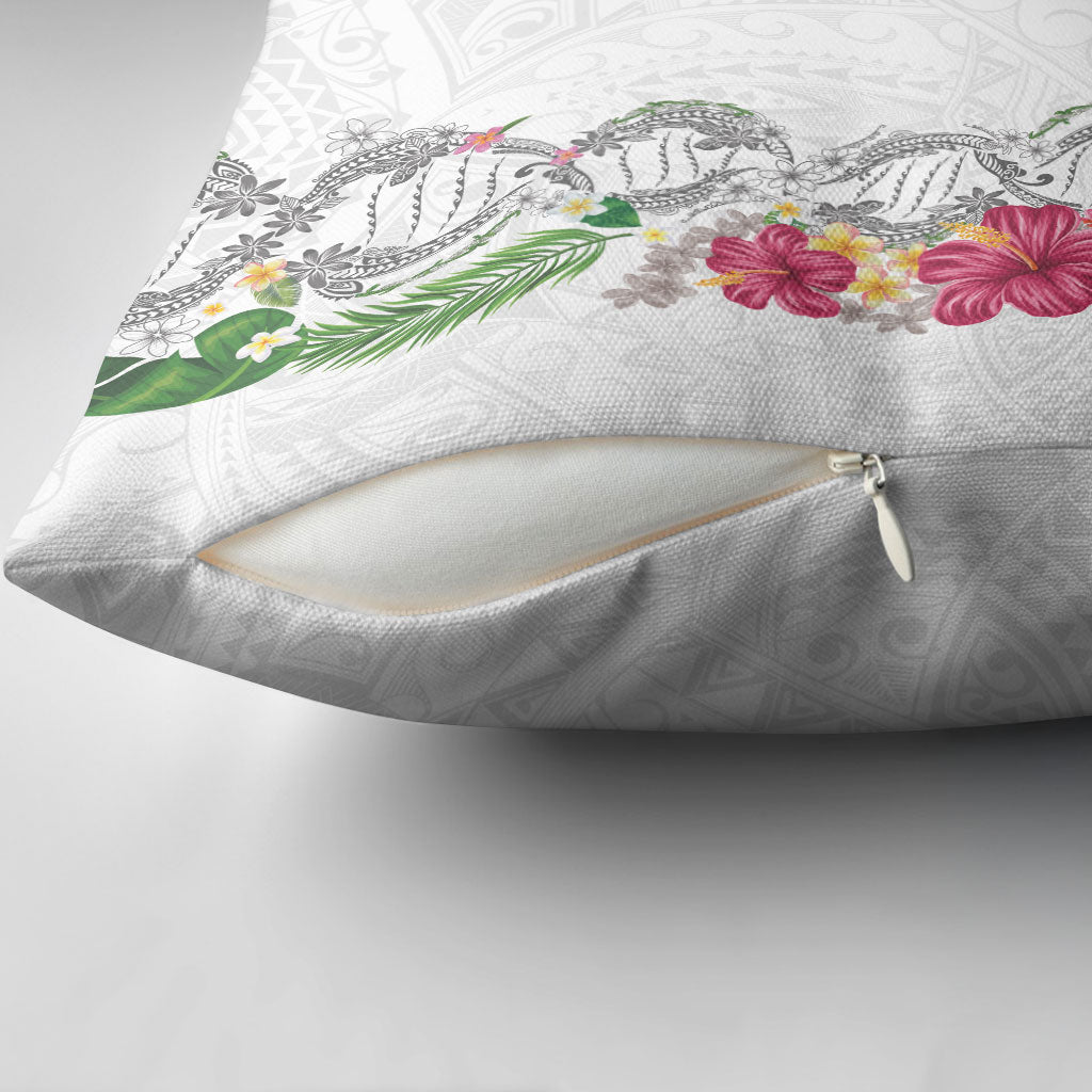 Hawaii DNA Kakau Tattoo Pillow Cover with Plumeria and Hibiscus Tropical Plants White Color LT03 - Polynesian Pride