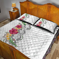 Hawaii DNA Kakau Tattoo Quilt Bed Set with Plumeria and Hibiscus Tropical Plants White Color LT03 - Polynesian Pride