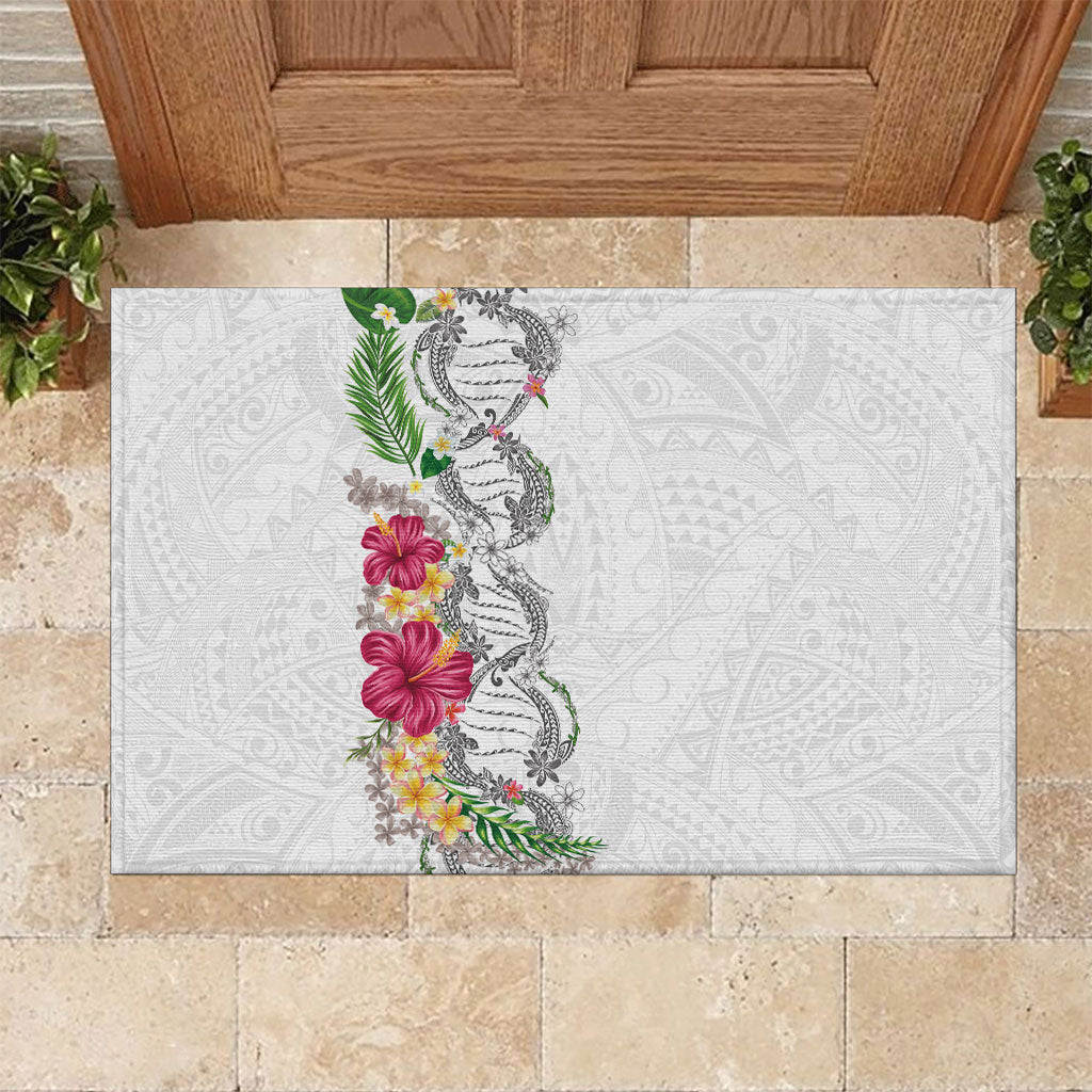 Hawaii DNA Kakau Tattoo Rubber Doormat with Plumeria and Hibiscus Tropical Plants White Color LT03 White - Polynesian Pride