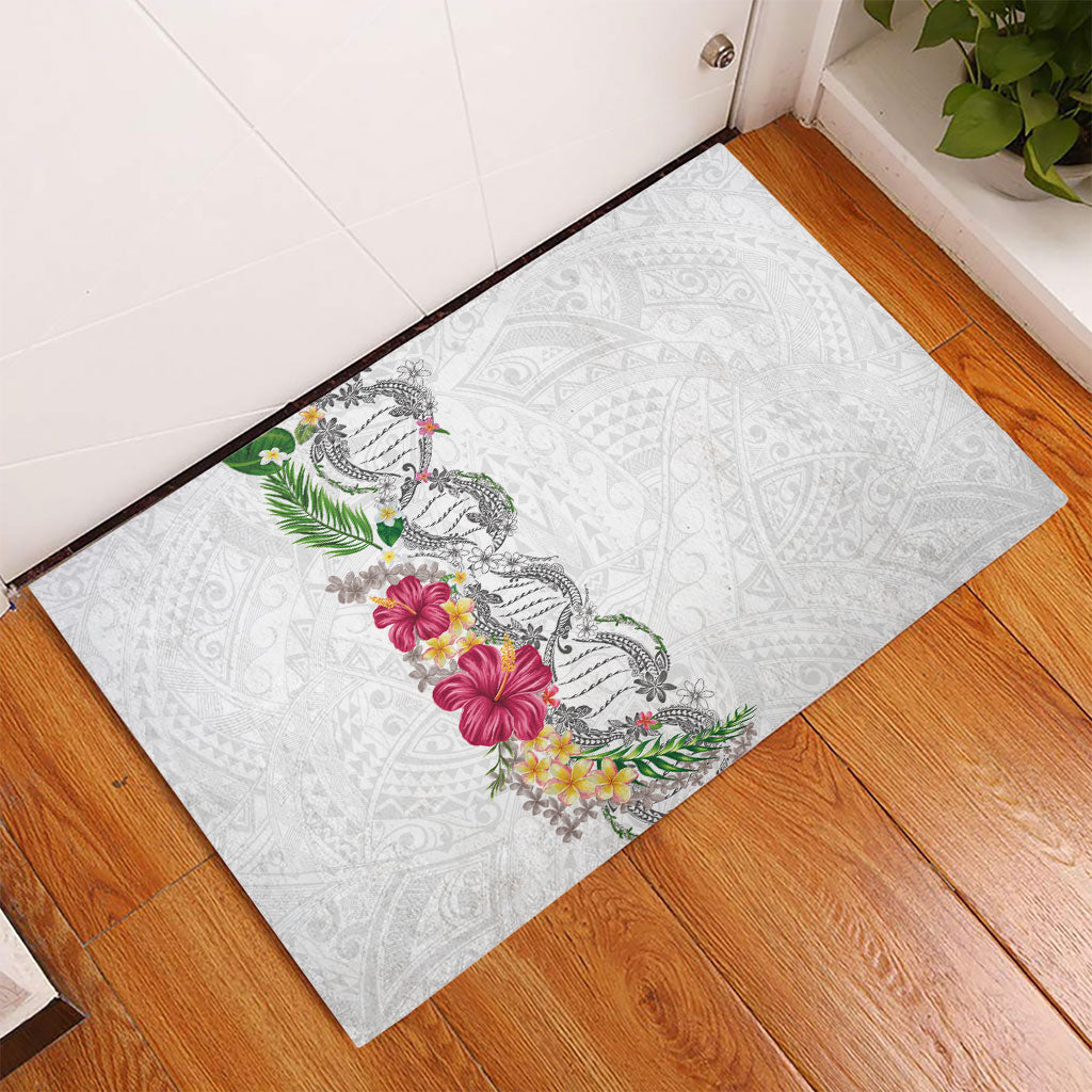 Hawaii DNA Kakau Tattoo Rubber Doormat with Plumeria and Hibiscus Tropical Plants White Color LT03 - Polynesian Pride