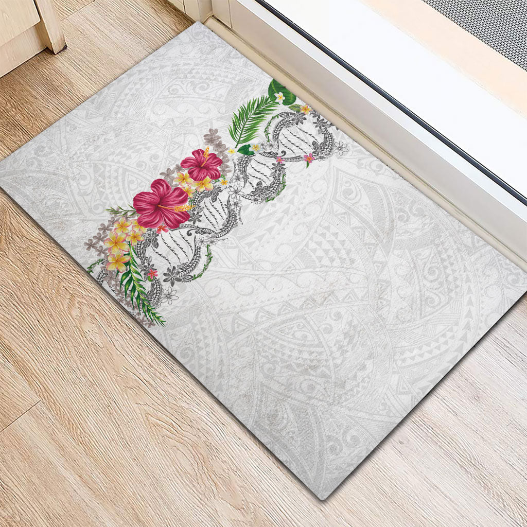 Hawaii DNA Kakau Tattoo Rubber Doormat with Plumeria and Hibiscus Tropical Plants White Color LT03 - Polynesian Pride