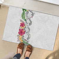 Hawaii DNA Kakau Tattoo Rubber Doormat with Plumeria and Hibiscus Tropical Plants White Color LT03 - Polynesian Pride