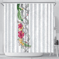 Hawaii DNA Kakau Tattoo Shower Curtain with Plumeria and Hibiscus Tropical Plants White Color LT03 - Polynesian Pride