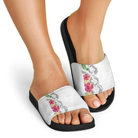 Hawaii DNA Kakau Tattoo Slide Sandals with Plumeria and Hibiscus Tropical Plants White Color LT03 - Polynesian Pride
