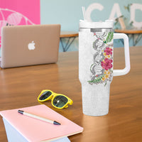 Hawaii DNA Kakau Tattoo Tumbler With Handle with Plumeria and Hibiscus Tropical Plants White Color LT03 - Polynesian Pride