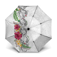 Hawaii DNA Kakau Tattoo Umbrella with Plumeria and Hibiscus Tropical Plants White Color