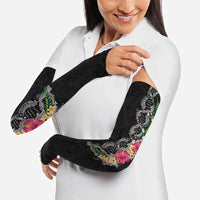 Hawaii DNA Kakau Tattoo Arm Sleeves with Plumeria and Hibiscus Tropical Plants Black Color LT03 - Polynesian Pride