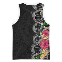 Hawaii DNA Kakau Tattoo Basketball Jersey with Plumeria and Hibiscus Tropical Plants Black Color