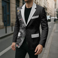 Hawaii DNA Kakau Tattoo Blazer with Plumeria and Hibiscus Tropical Plants Black Color