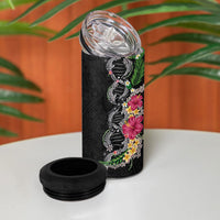 Hawaii DNA Kakau Tattoo 4 in 1 Can Cooler Tumbler with Plumeria and Hibiscus Tropical Plants Black Color LT03 - Polynesian Pride
