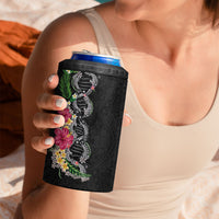 Hawaii DNA Kakau Tattoo 4 in 1 Can Cooler Tumbler with Plumeria and Hibiscus Tropical Plants Black Color LT03 - Polynesian Pride