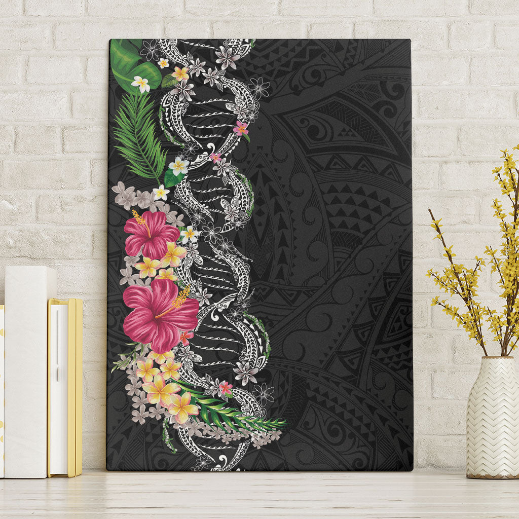 Hawaii DNA Kakau Tattoo Canvas Wall Art with Plumeria and Hibiscus Tropical Plants Black Color LT03 Without Frame Black - Polynesian Pride