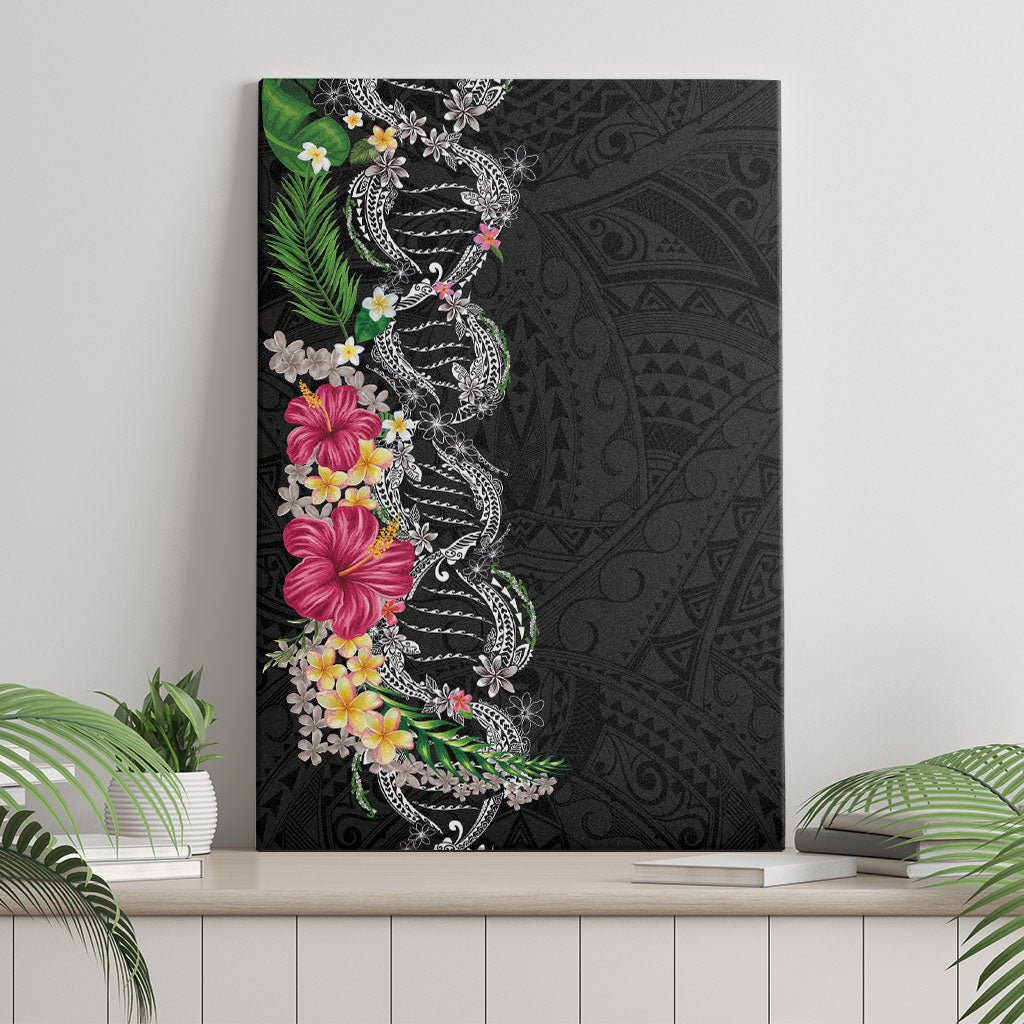 Hawaii DNA Kakau Tattoo Canvas Wall Art with Plumeria and Hibiscus Tropical Plants Black Color LT03 - Polynesian Pride