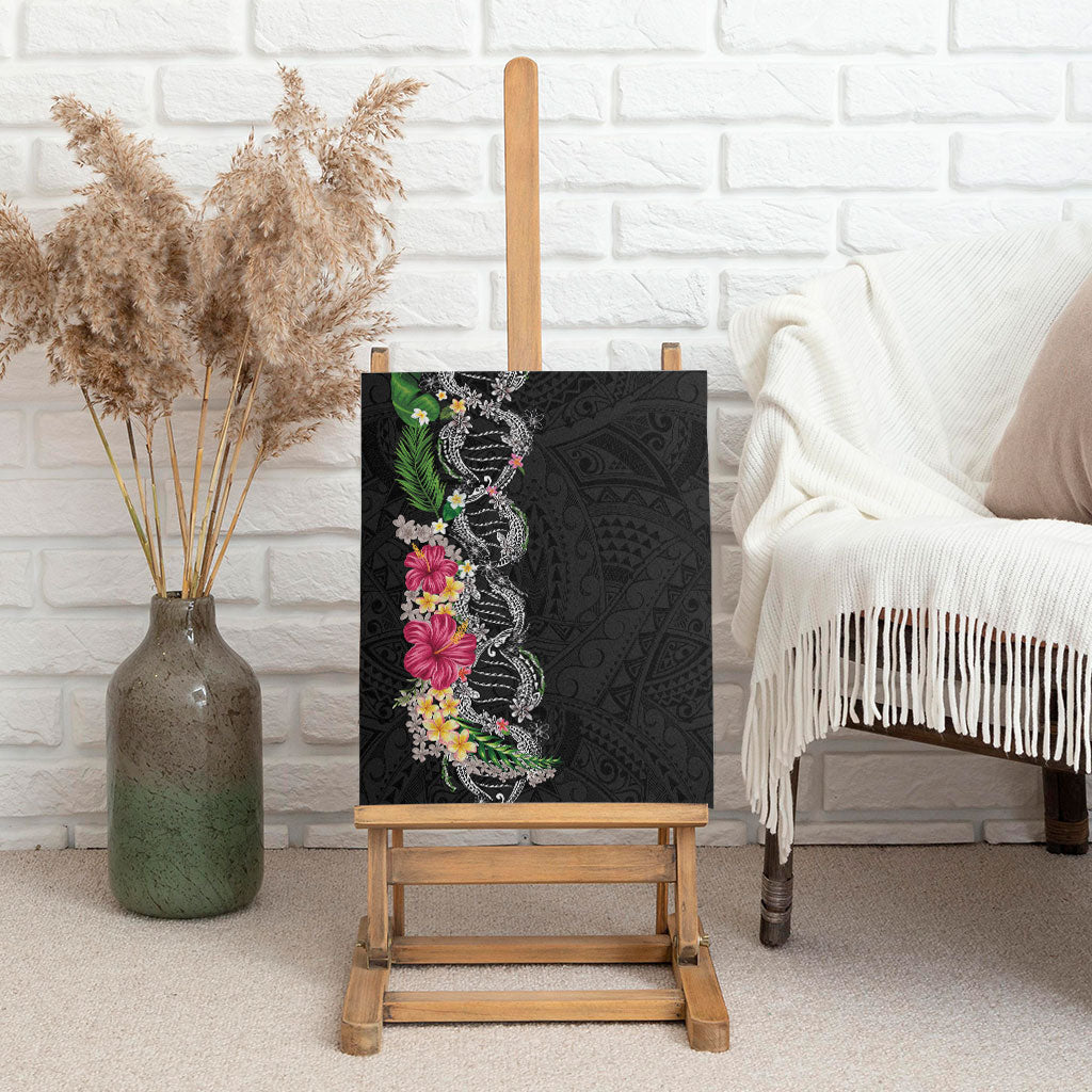 Hawaii DNA Kakau Tattoo Canvas Wall Art with Plumeria and Hibiscus Tropical Plants Black Color LT03 - Polynesian Pride