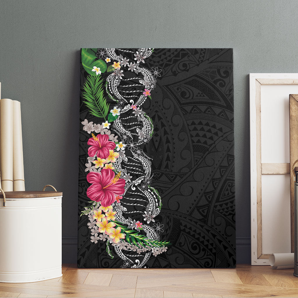 Hawaii DNA Kakau Tattoo Canvas Wall Art with Plumeria and Hibiscus Tropical Plants Black Color LT03 - Polynesian Pride