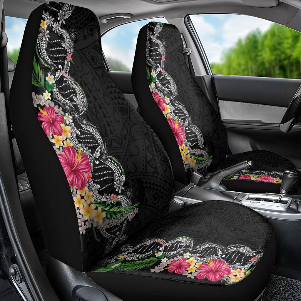 Hawaii DNA Kakau Tattoo Car Seat Cover with Plumeria and Hibiscus Tropical Plants Black Color LT03 - Polynesian Pride