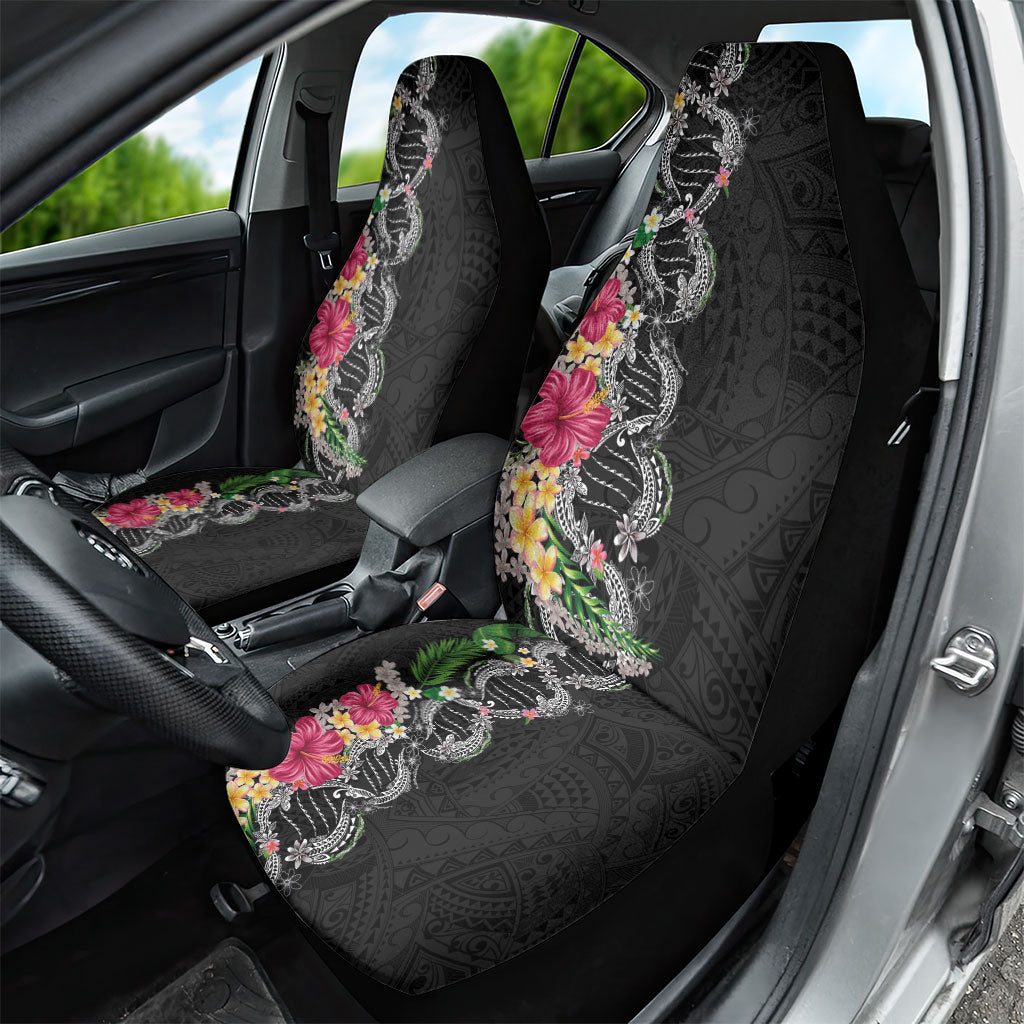Hawaii DNA Kakau Tattoo Car Seat Cover with Plumeria and Hibiscus Tropical Plants Black Color LT03 - Polynesian Pride