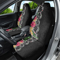 Hawaii DNA Kakau Tattoo Car Seat Cover with Plumeria and Hibiscus Tropical Plants Black Color LT03 - Polynesian Pride