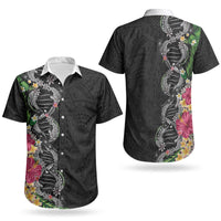 Hawaii DNA Kakau Tattoo Couples Matching Summer Maxi Dress and Hawaiian Shirt with Plumeria and Hibiscus Tropical Plants Black Color LT03 - Polynesian Pride