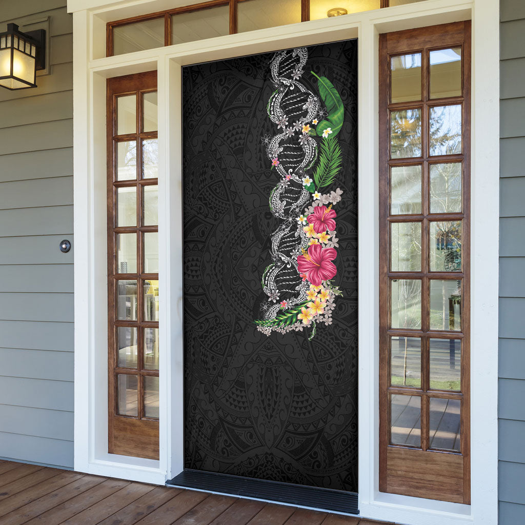 Hawaii DNA Kakau Tattoo Door Cover with Plumeria and Hibiscus Tropical Plants Black Color LT03 - Polynesian Pride