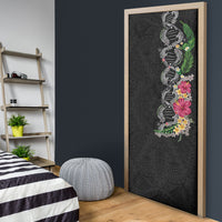 Hawaii DNA Kakau Tattoo Door Cover with Plumeria and Hibiscus Tropical Plants Black Color LT03 - Polynesian Pride