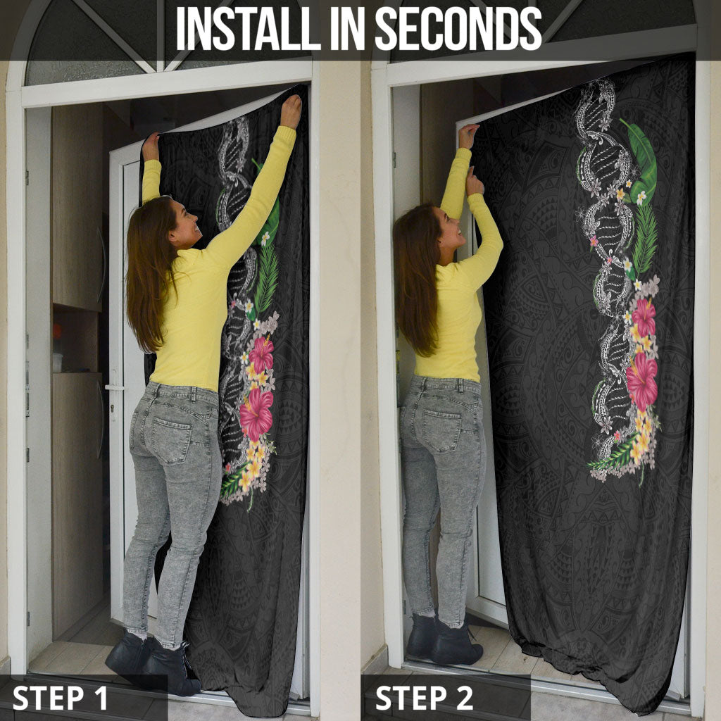 Hawaii DNA Kakau Tattoo Door Cover with Plumeria and Hibiscus Tropical Plants Black Color LT03 - Polynesian Pride