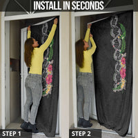 Hawaii DNA Kakau Tattoo Door Cover with Plumeria and Hibiscus Tropical Plants Black Color LT03 - Polynesian Pride