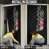 Hawaii DNA Kakau Tattoo Door Cover with Plumeria and Hibiscus Tropical Plants Black Color LT03 - Polynesian Pride