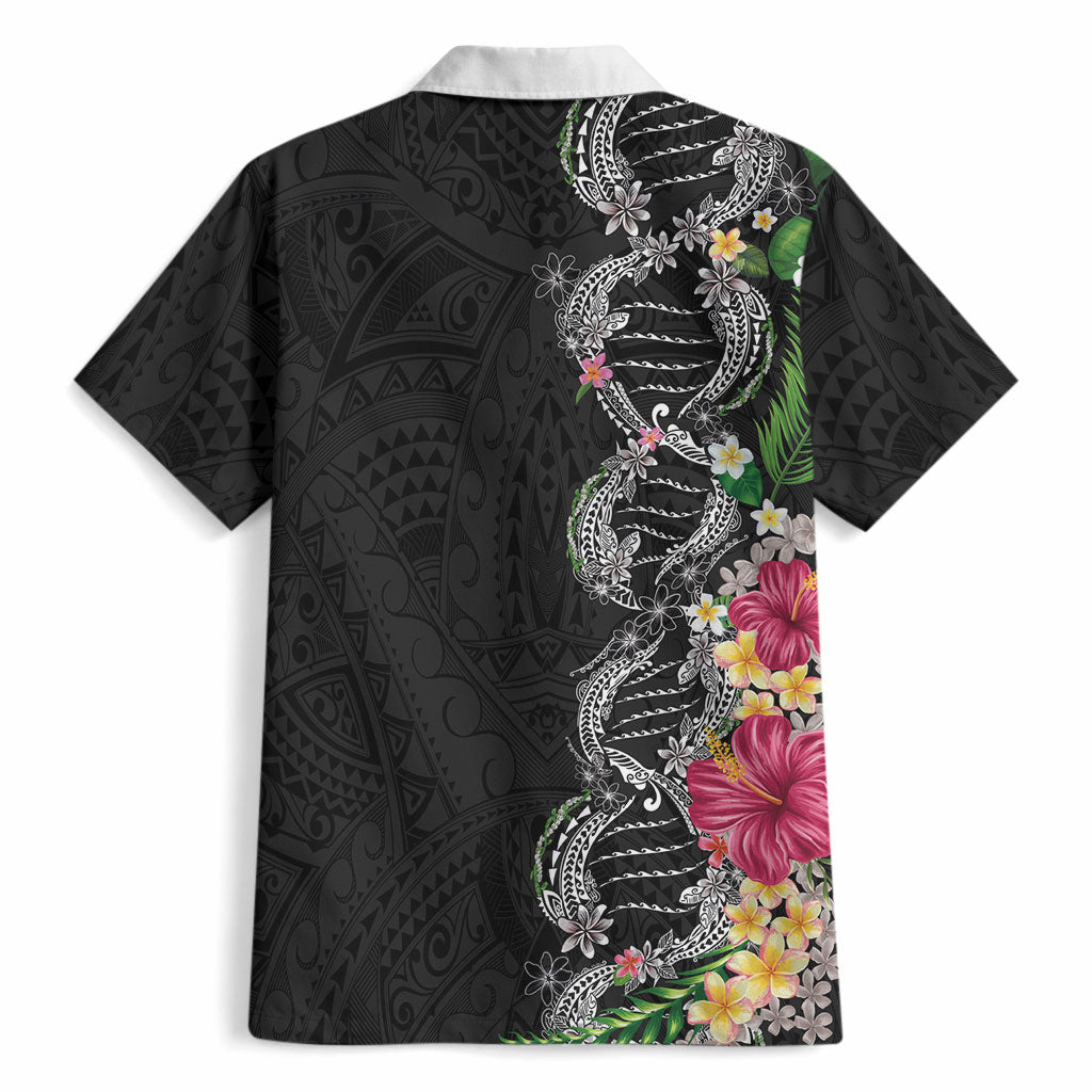 Hawaii DNA Kakau Tattoo Hawaiian Shirt with Plumeria and Hibiscus Tropical Plants Black Color